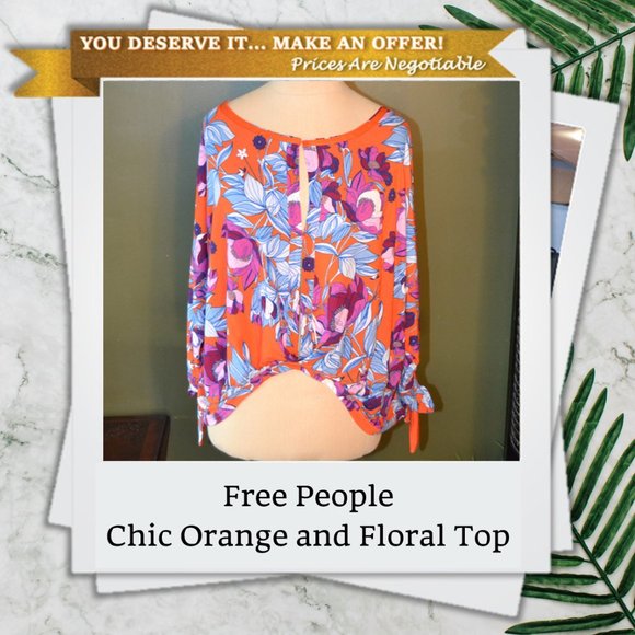 Free People Tops - Free People XS/S Chic Orange/Floral Top